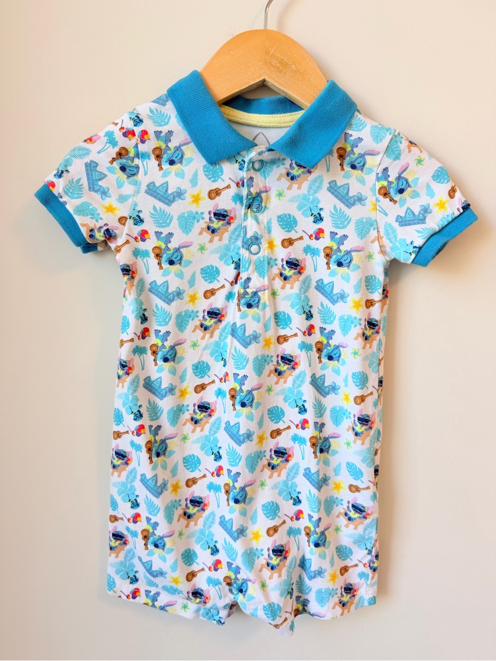 Disney Aulani Resort Vacation Stitch Blue Polo Romper 18M